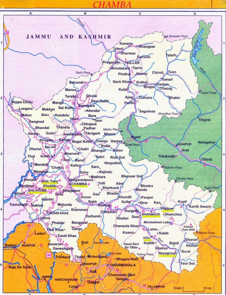 Road Map of Chamba District Himachal Pradesh